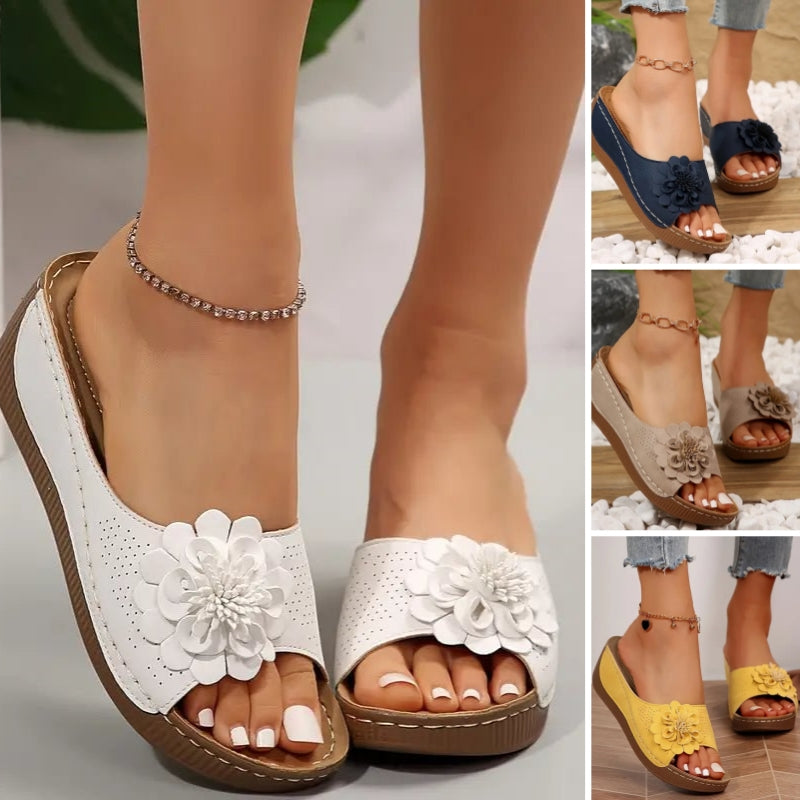 Lena | Minimalist Wedge Sandals with Floral Details