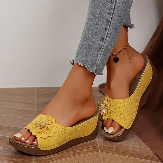 Lena | Minimalist Wedge Sandals with Floral Details