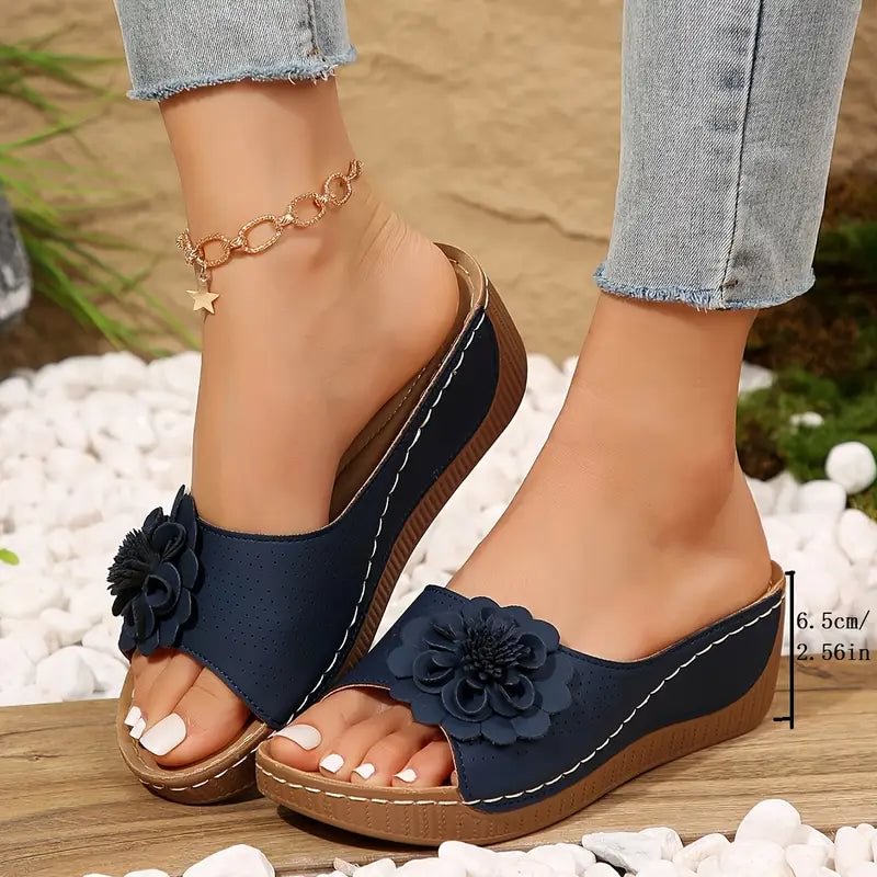 Lena | Minimalist Wedge Sandals with Floral Details