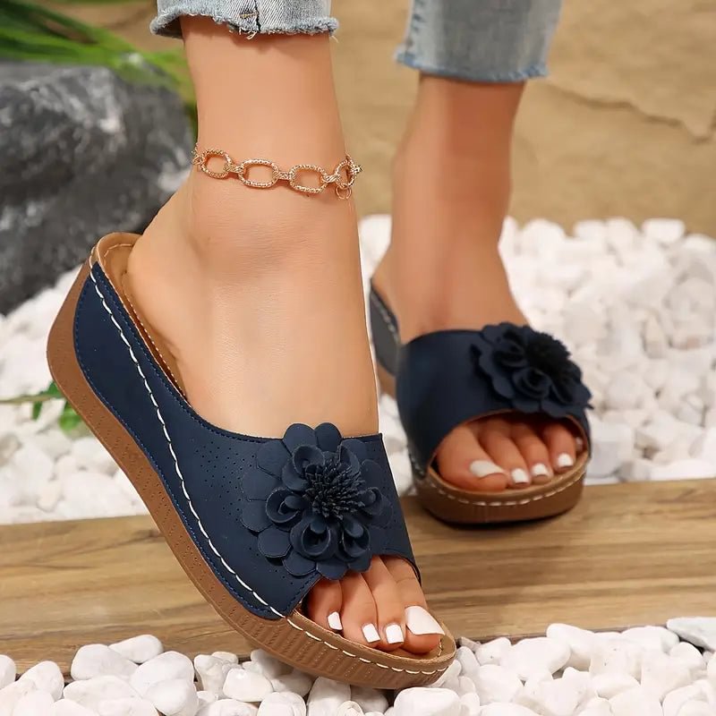 Lena | Minimalist Wedge Sandals with Floral Details