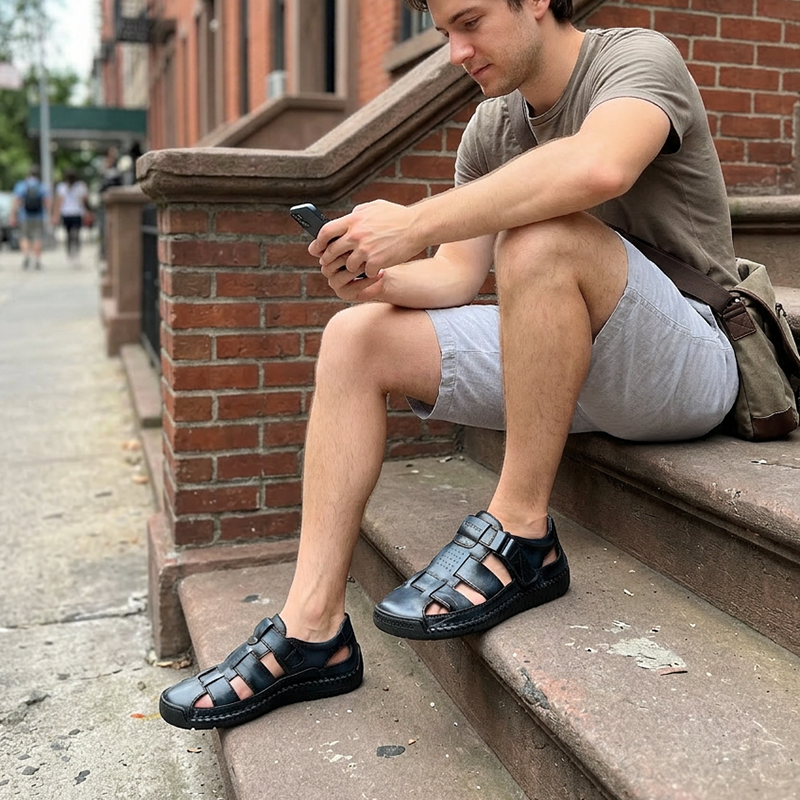 Franz | Geschlossene Herren-Sandalen mit Klettverschluss