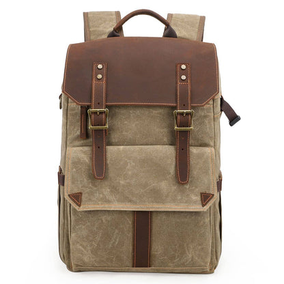 Kaikoura waxed canvas camera backpack in Khaki — Beverley Lane