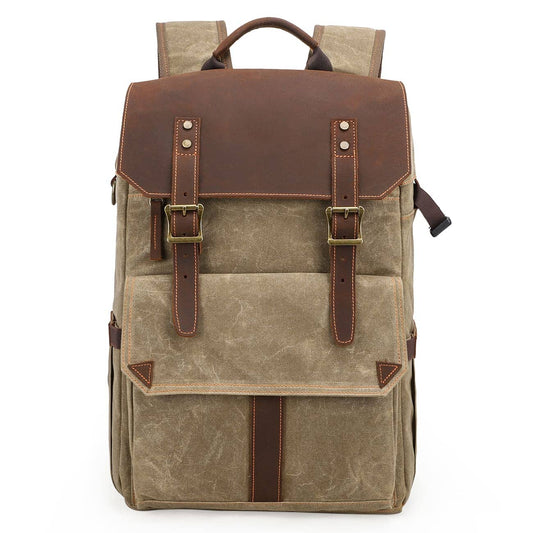 Kaikoura waxed canvas camera backpack in Khaki — Beverley Lane