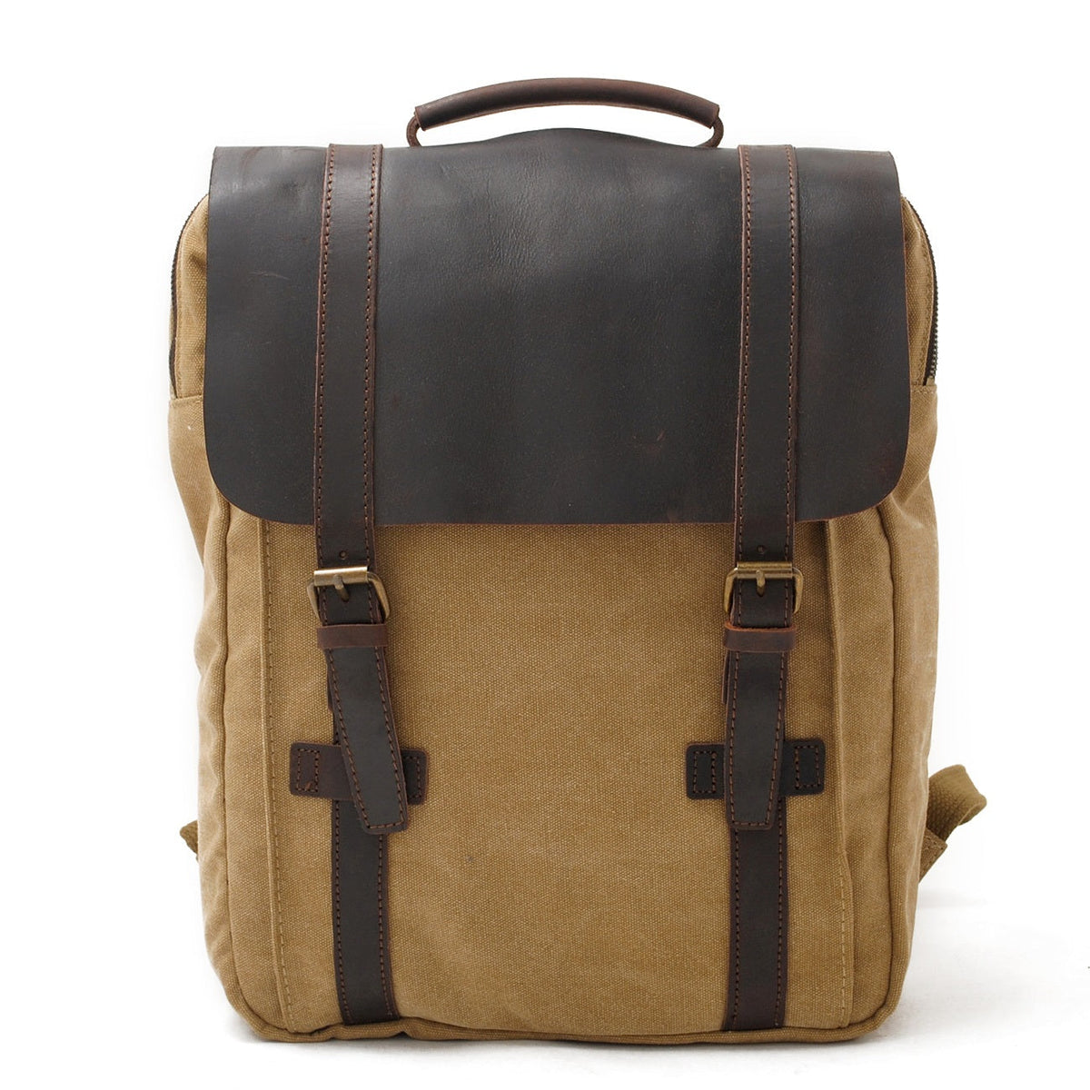 Akaroa cotton canvas backpack in Khaki — Beverley Lane