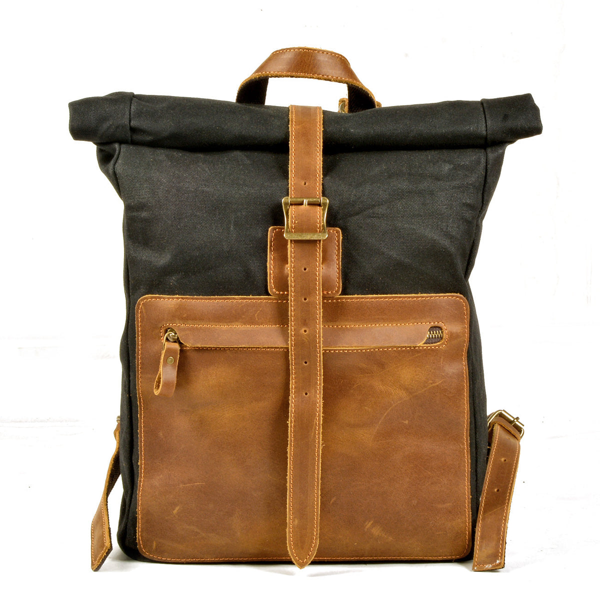 Adelaide waxed canvas rolltop backpack in Black — Beverley Lane
