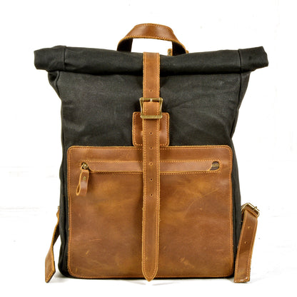 Adelaide waxed canvas rolltop backpack in Black — Beverley Lane