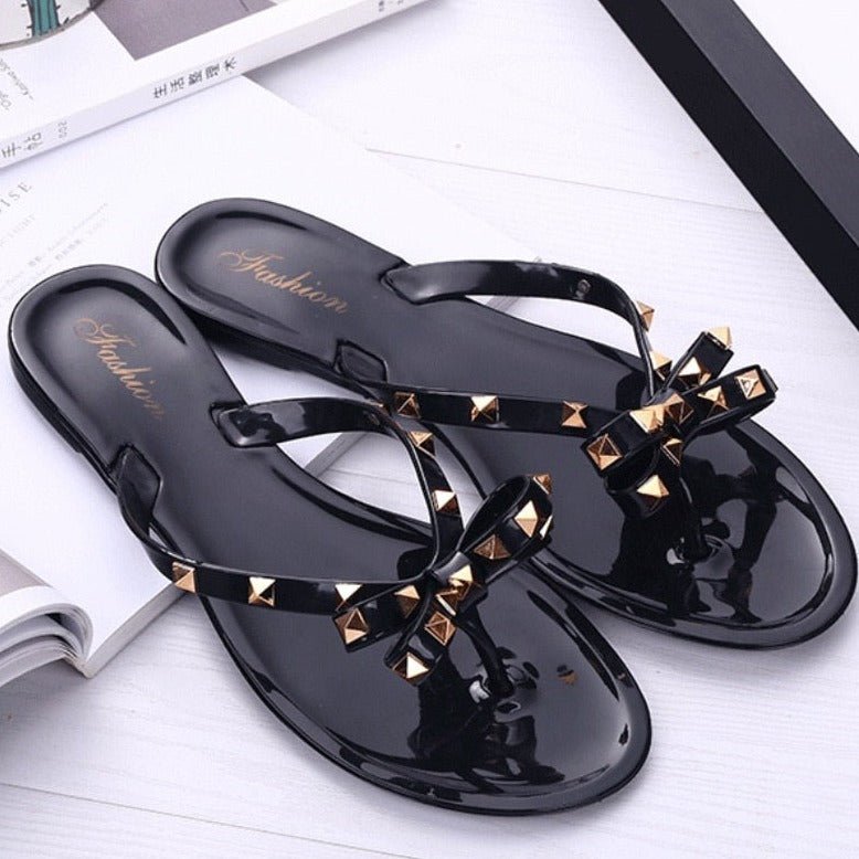 Hannah | Flip-Flops with Bow and Stud Detail